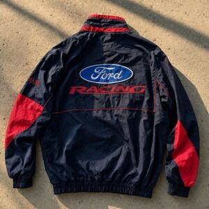 Ford Racing Jacket Vintage NASCAR Style Windbreaker 2XL Black Red